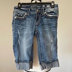 Miss Me Irene Bermuda tabbed pockets white stitching size 27 rocker modest denim